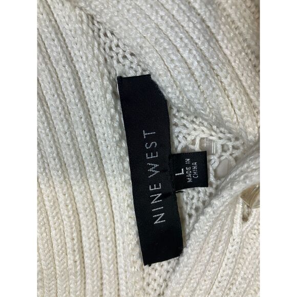 Nine West Open Knit Shrug Cardigan Women's Ivory Pointelle Short Sleeve - Picture 8 of 8